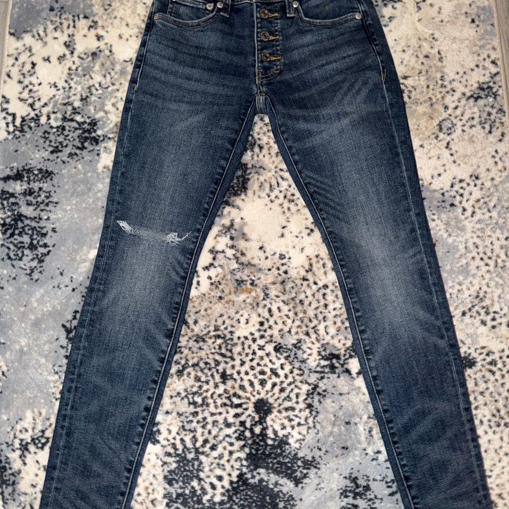 Lucky Brand Dark Blue Mid Rise Skinny Jeans with Leather Patch